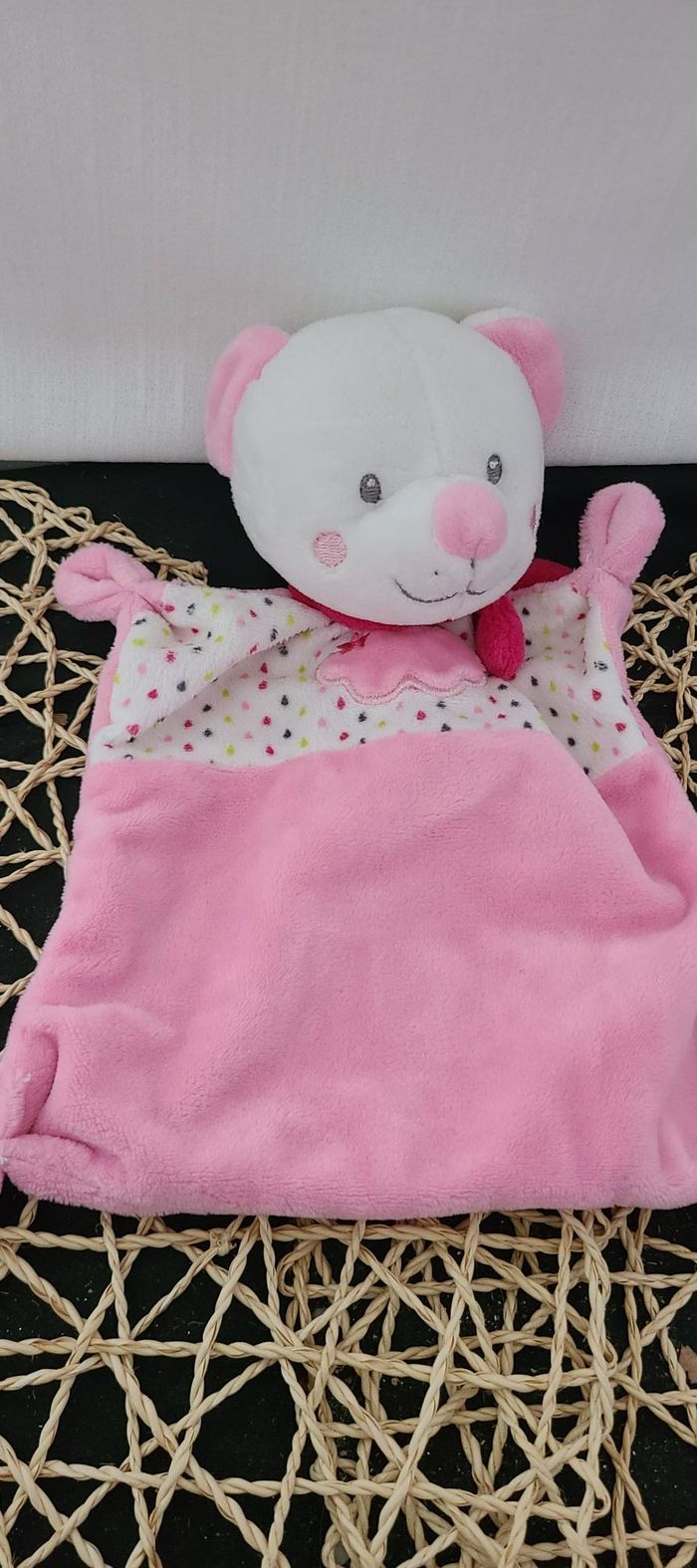 Doudou plat souris NICOTOY rectangle rose nuage écharpe - photo numéro 2