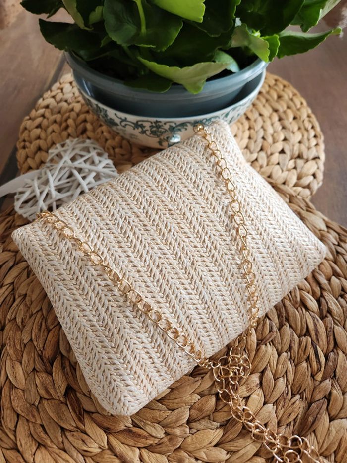 Sac/ pochette en paille tresée beige - photo numéro 4