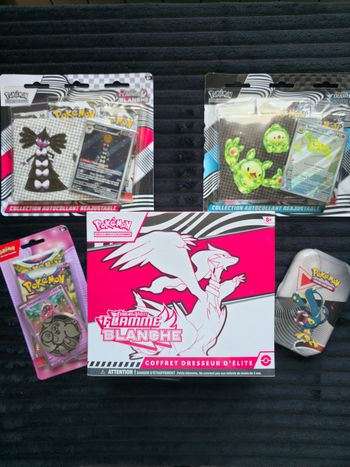 Lot Pokémon scellé – ETB 10.5, Tripack Flamme Blanche & Foudre Noire,Duopack Tokopiyon,Mini Tin 10.5