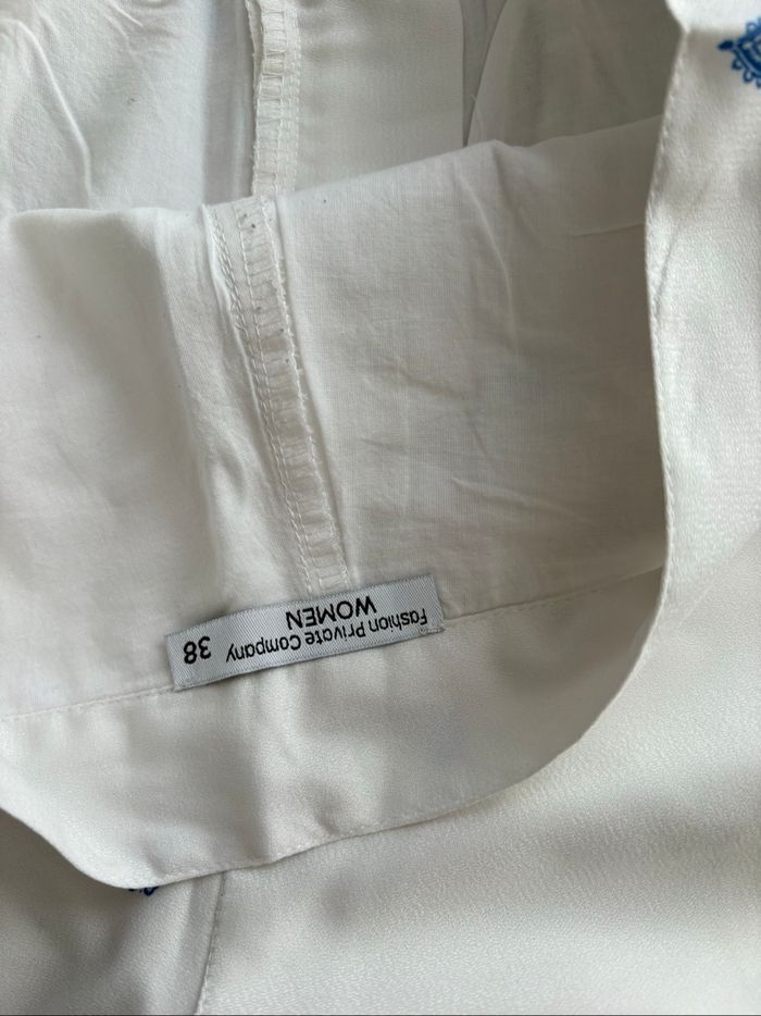 Pantalon fluide blanc à motifs bleus – Style Santorin – Taille M/L - photo numéro 4