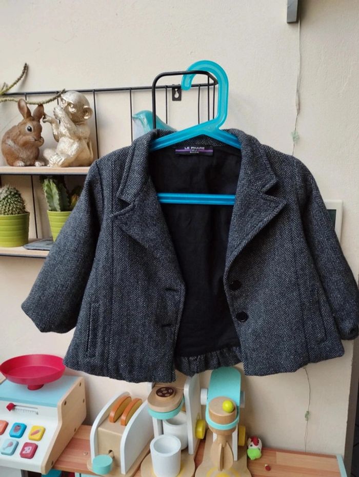 Veste en lainage à chevrons gris et noirs taille 4 ans Le phare de la Baleine