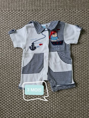 Barboteuse courte marin - 3 mois
