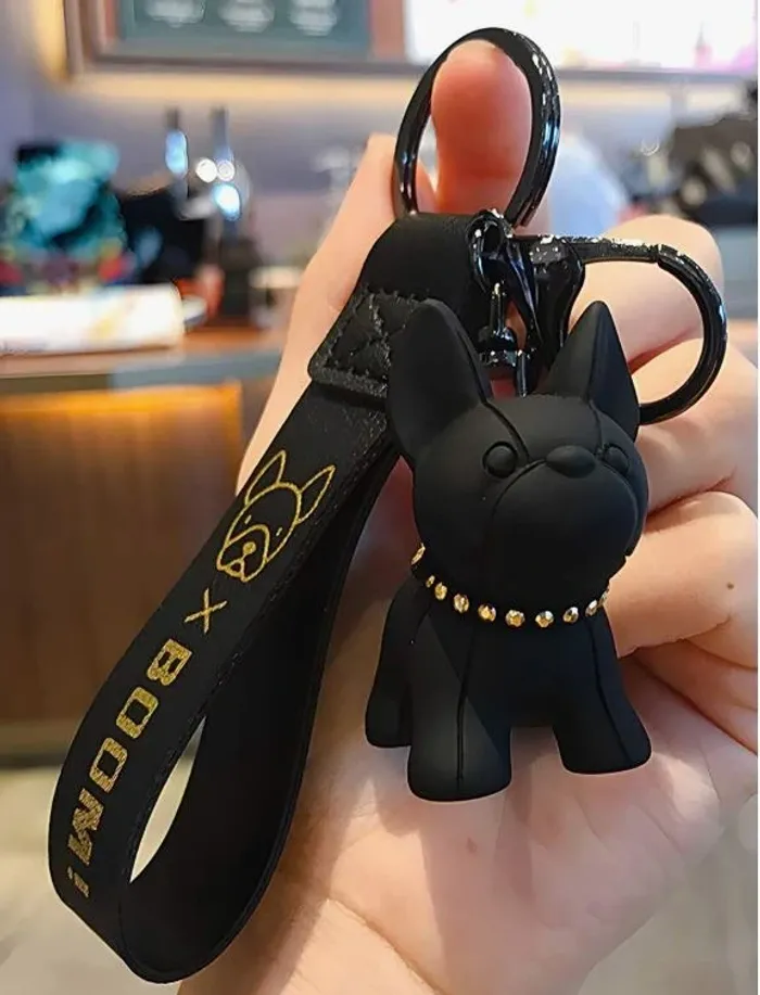 porte clés bouledogue chien noir et doré - photo numéro 2