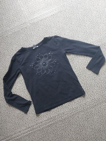 T-shirt Okaïdi fille 12 ans bleu marine motif fleur 🌸 manches longues