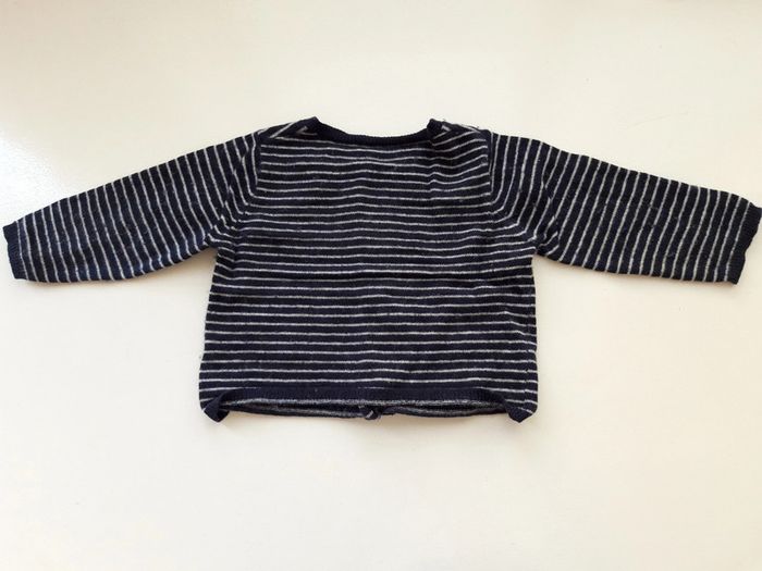 Gilet Bout'chou bleu marine à rayure blanc 12 mois 80 cm - photo numéro 3