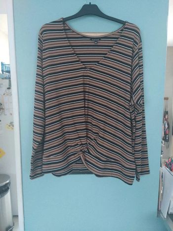 Haut longues manches rayé ms mode marron et noir taille xxl