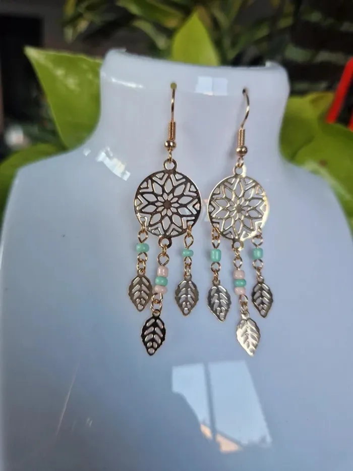 Boucles d'oreilles fantaisies dorées attrape-reve
