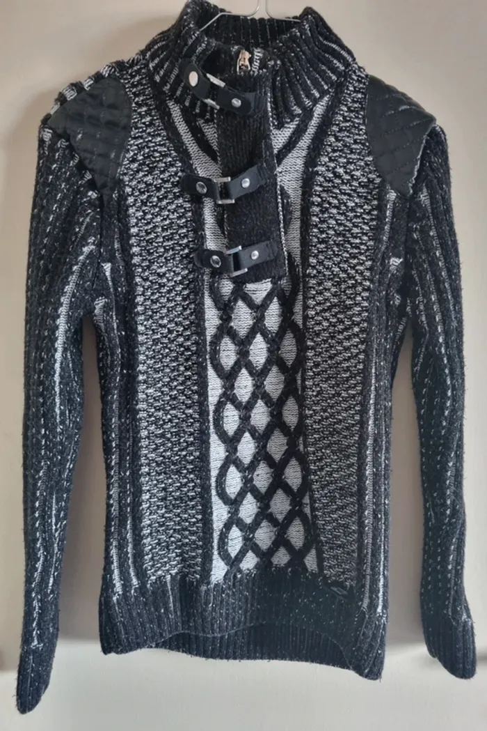 Pull noir et blanc Enzo di Carpi Homme Taille S - photo numéro 4