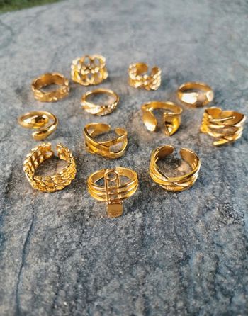 A36 Lot de 12 bagues dorées or tendance ajustable