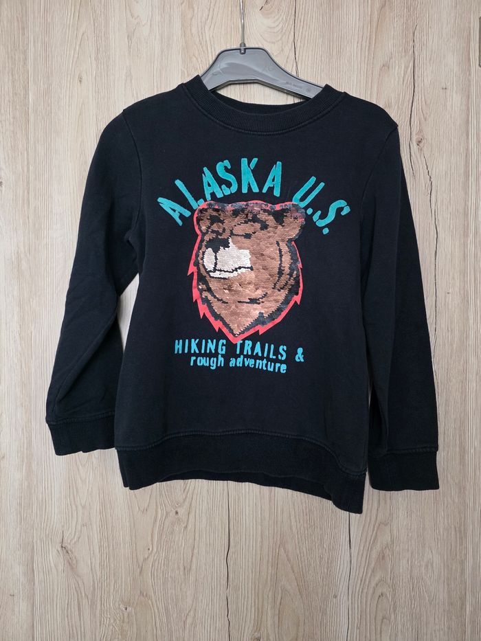 PULL GARÇON H&M RÉVERSIBLE MOTIFS OURS ALASKA US TAILLE 6/8ANS