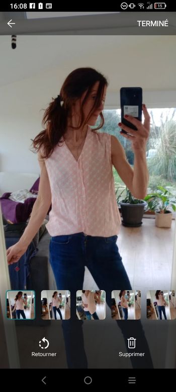 Blouse femme sans manches 46 blanche et rose c83