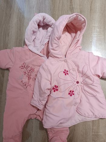 Combinaison+manteau rose 3 mois fille