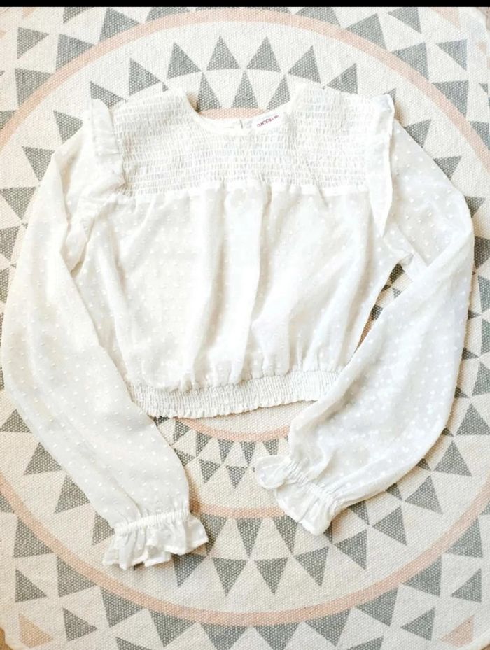 Blouse courte écrue pois et smock - Jennyfer - S - Parfait état - photo numéro 3