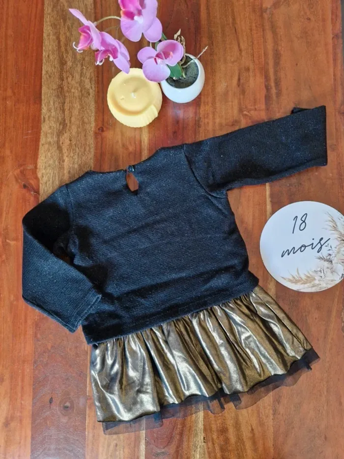 Robe fluide bi-matière or/noir pailleté 18 mois - photo numéro 3