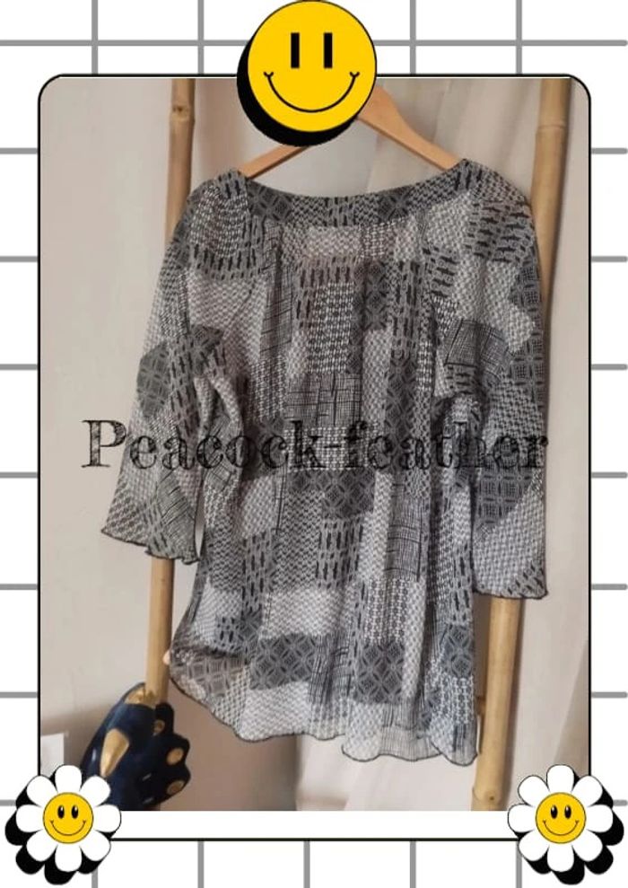 Blouse transparente noire blanche 3/4 T5 - photo numéro 6