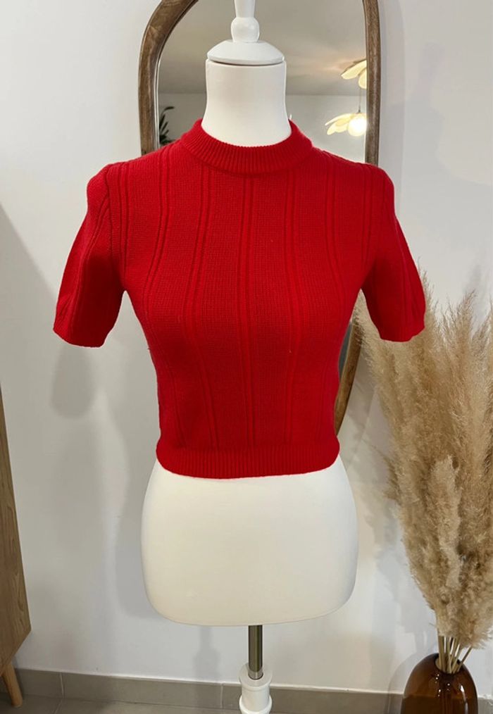 Pull court à manches courtes rouge Zara - photo numéro 2