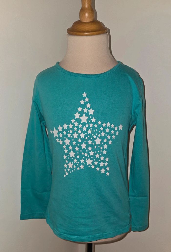 Tee-shirt bleu turquoise étoile blanche 8 ans