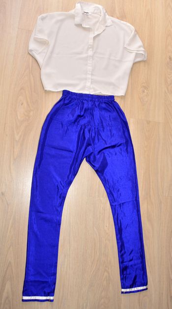 pantalon fin taille haute taille 30 bleu électrique uni satiné