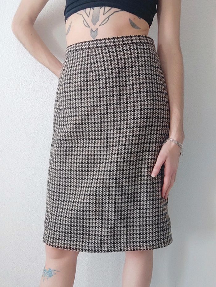 Ensemble tailleur jupe pied de poule marron beige laine vintage / C&A - 38/M ร 40/L - photo numรฉro 8