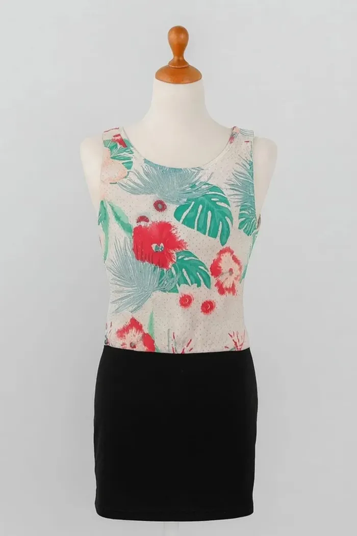 Robe bas noir haut motif floral multicolore Vero Moda Taille S - photo numéro 2