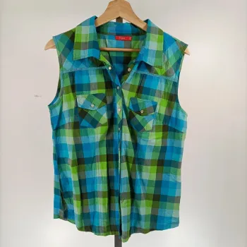 Chemise sans manche à carreaux bleu/vert - T44 - A037