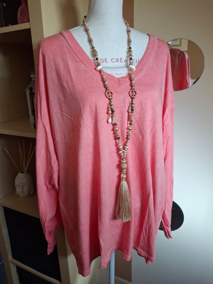 T shirt manches longues corail neuf étiqueté - photo numéro 2