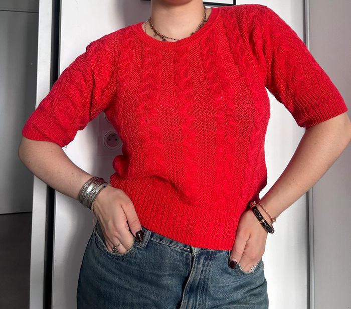 Pull en maille tricot rouge - Caroll - Taille S - Vintage Y2K - photo numéro 2