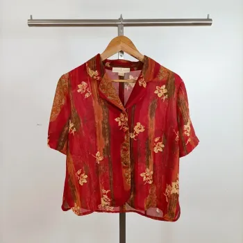 Chemisier fluide rouge imprimé floral Un Jour Ailleurs taille 42 A915