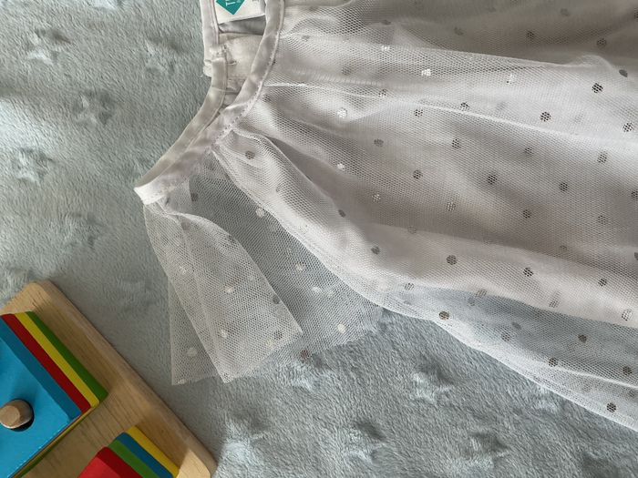 robe manches courtes blanc en tulle doublure à pois argentés 12 mois tex - photo numéro 7