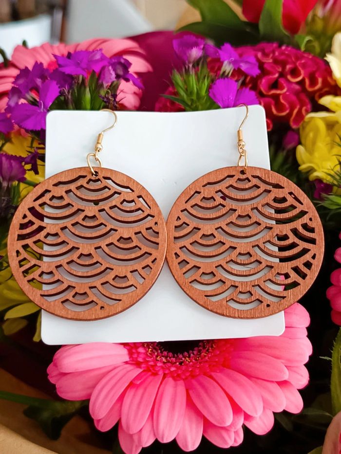 Boucles d'oreilles rondes bois