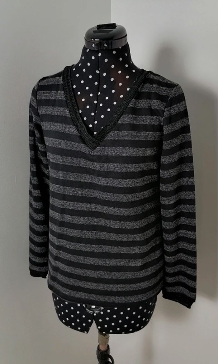 Pull léger rayures noir gris Taille S It Hippie - photo numéro 7