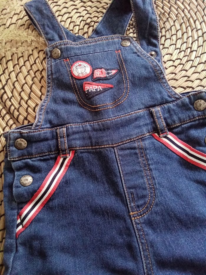 Ensemble salopette jean + tee shirt marin Terre de Marins taille 6 mois - photo numéro 2