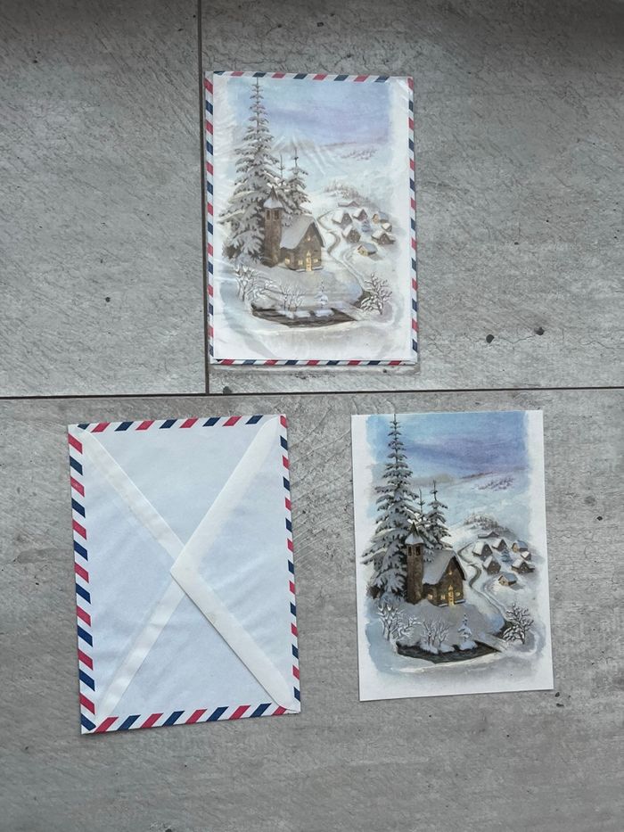 Lot 2 papier postal avec enveloppe par avion village enneigées - photo numéro 3