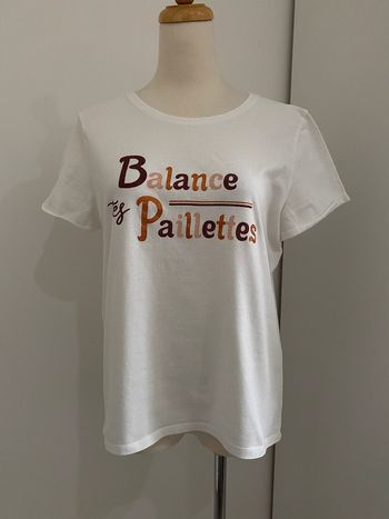 T-shirt blanc lettres pailletées Cache Cache