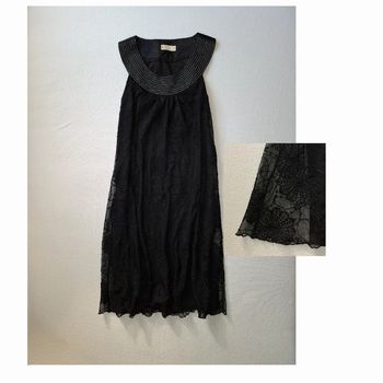 Robe noire broderie dentelle col argenté S 36 OVS