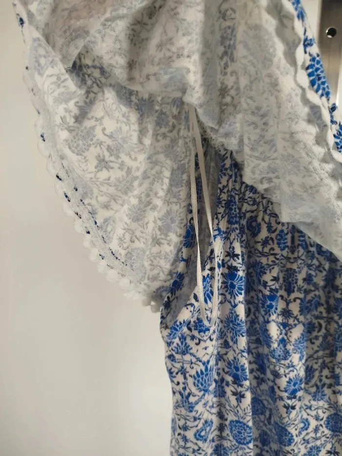 Top Miss Selfridge épaules dénudées - motif fleur bleues liberty taille 38 - A252 - photo numéro 9