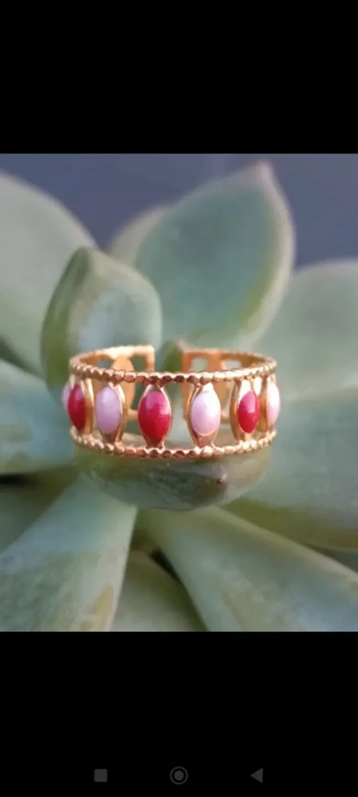 Bague dorée et rouge acier inoxydable - photo numéro 2