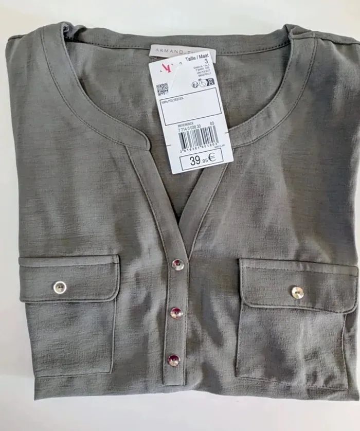 Tee-shirt uni avec poches Kaki Taille 3 Armand Thiery neuf - photo numéro 3