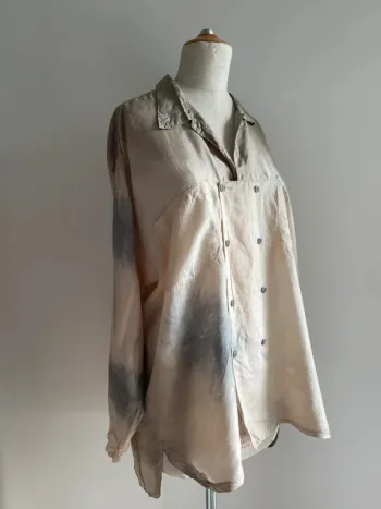 Chemise en soie tie-dye beige gris Passion