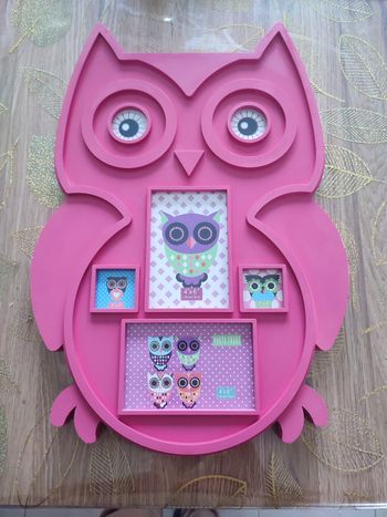 Cadre photo mural hibou rose 