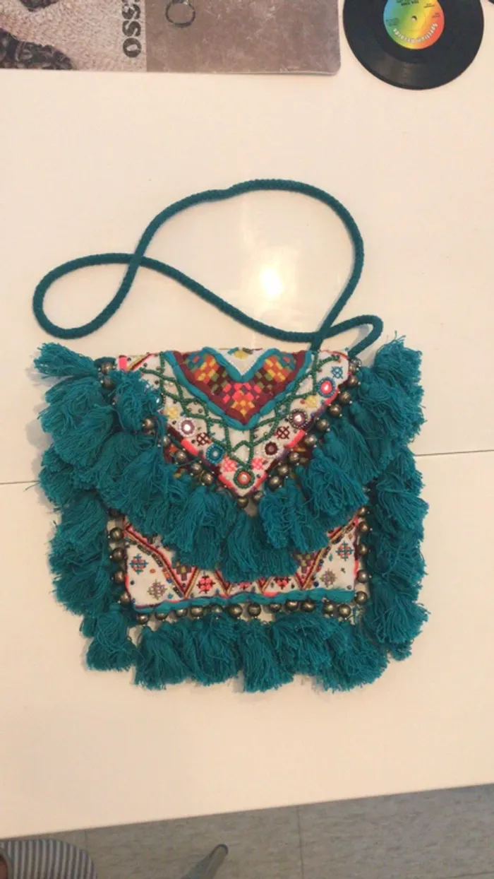 Sac à main tissus éthique turquoise