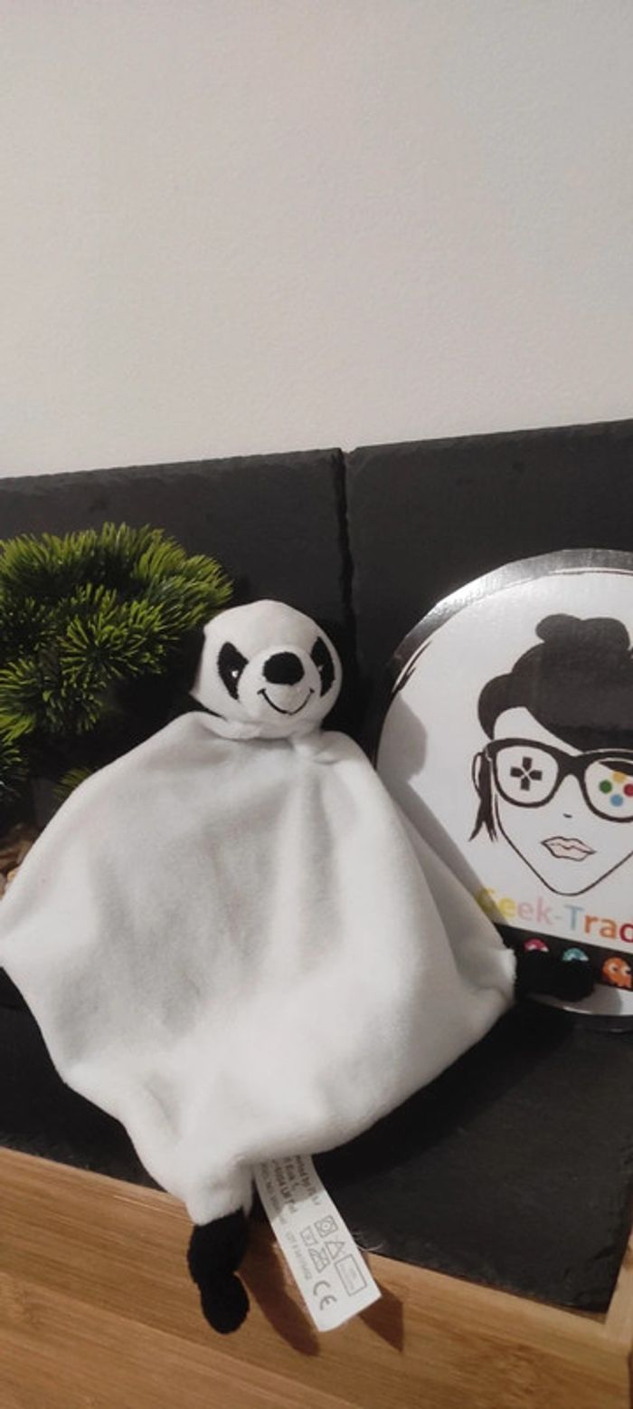 doudou peluche mouchoir panda blanc noir fl b.v carré losange noeuds