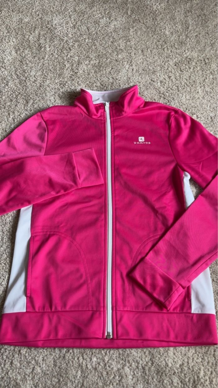 Gilet à zip col montant rose et blanc taille 12 ans Domyos Décathlon