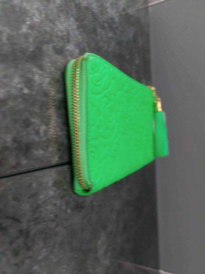 Portefeuille vert fluo motif fleurs - photo numéro 4