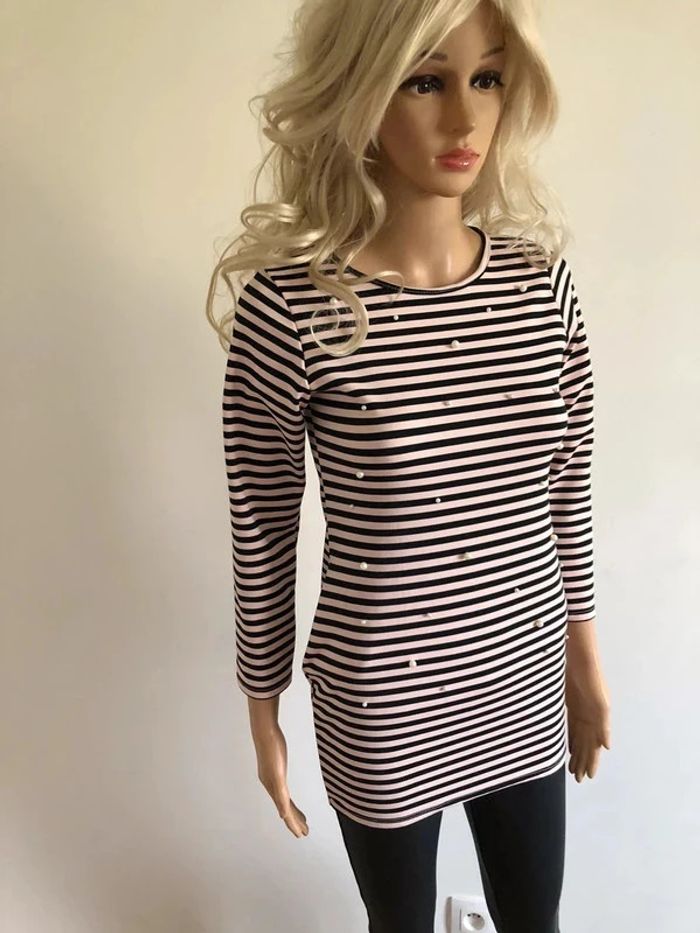 Haut rayé rose clair et noir taille XS excellent état - photo numéro 2