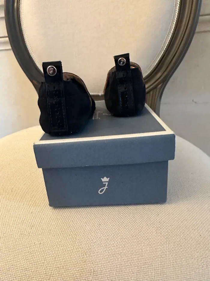 NEUF Jacadi chaussures chaussons cuir bleu marine pailletées bébé fille 18 Basile - photo numéro 7