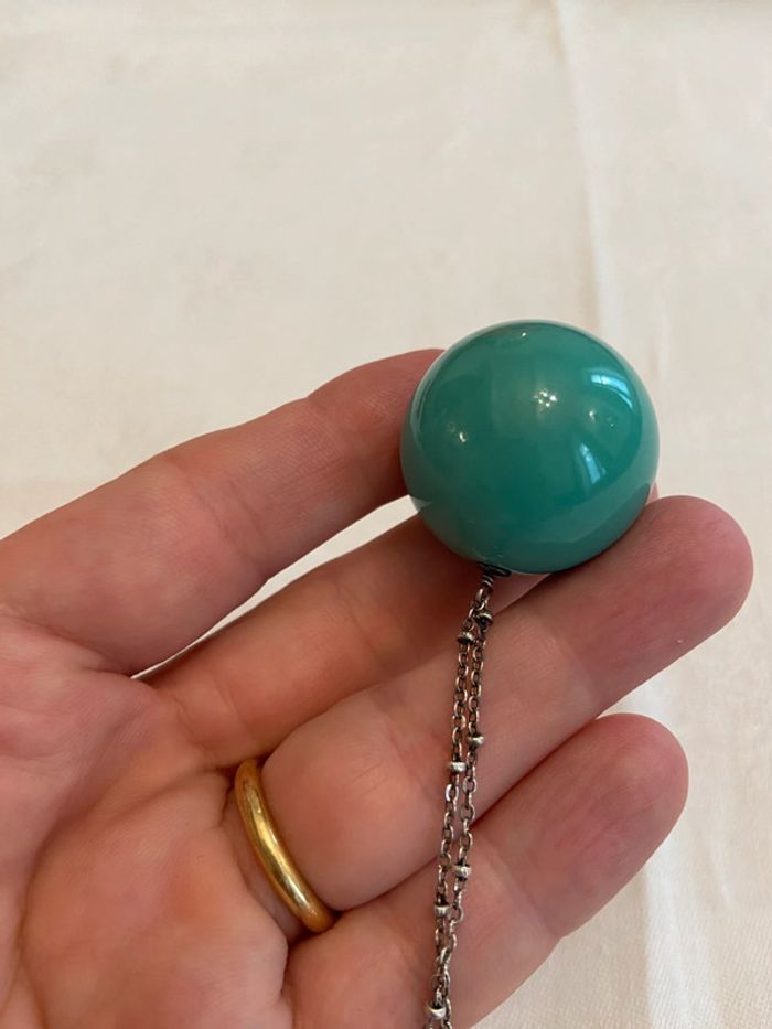 Sautoir argenté pendentif boule verte Cyrillus - photo numéro 8
