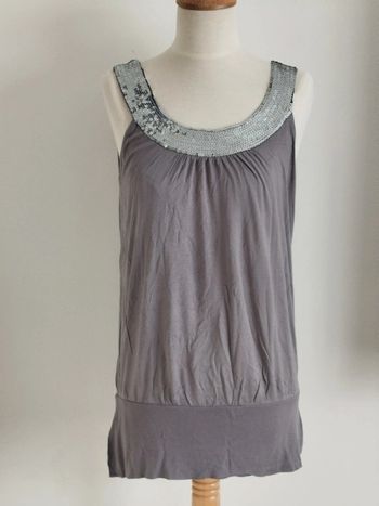 Blouse sans manches grise à sequins argenté Camaïeu taille 40