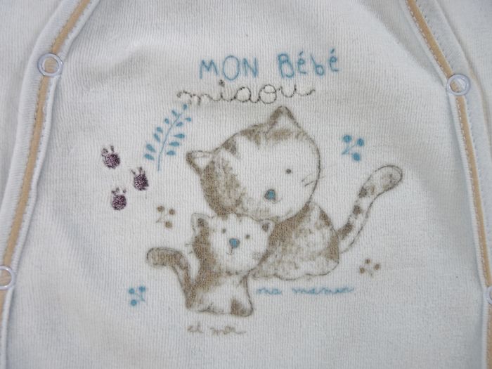 Pyjama dors-bien grenouillère velours bleu marron chat Absorba 3 mois 59 cm garçon - photo numéro 2