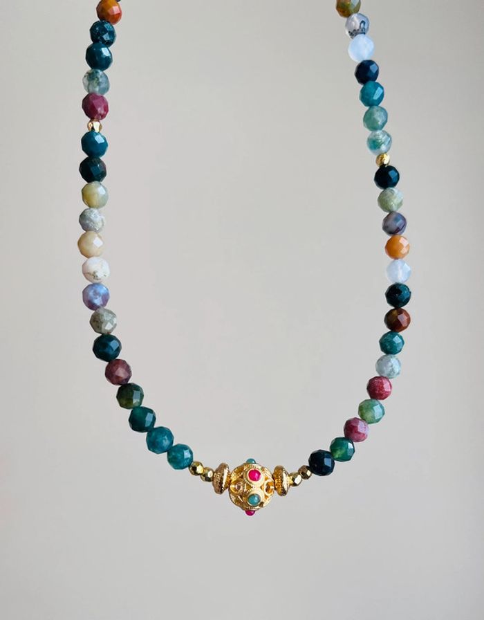 Collier Agate Indienne et talisman Indien